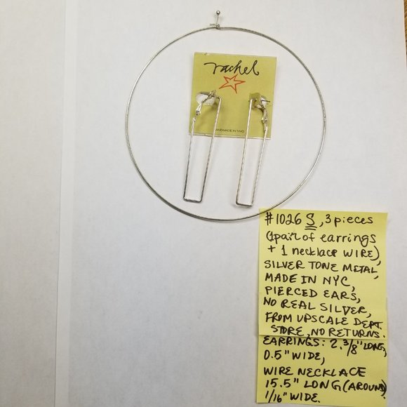 ✅#1026S Rachel NYC RARE Elegant Gorgeous Silver Bar Earrings & Wire Necklace - Picture 3 of 15